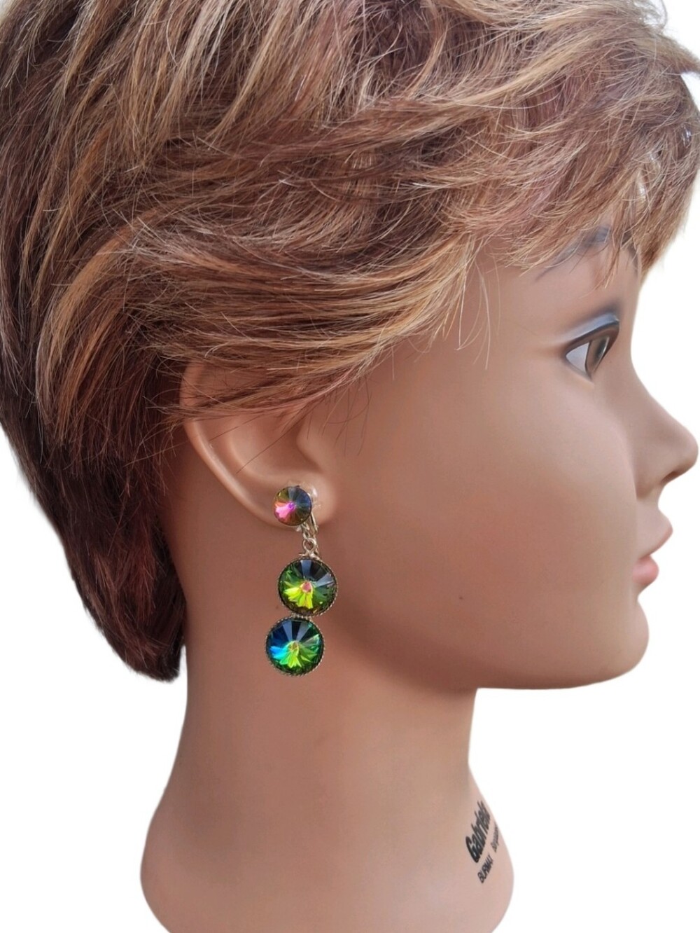 Vintage Aurora Borealis AB Crystal Rhinestone Dangle Clip On Earrings